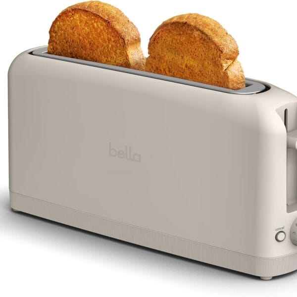 bella 2 Slice Slim Toaster, Fits-anywhere Kitchenware, 6 Setting Shade Control with Reheat & Cancel Buttons, Fits sourdough, 10 Long Slot, Anti Jam & Auto Shutoff, 900 Watt, Oatmilk