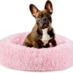 PetAmi Calming Dog Bed for Small Medium Dog Cat, Round Donut Dog Bed Washable, Fluffy Faux Fur Plush Cuddler Pet Kitten Cushion Bed, Anti-Slip, Fits up to 25 lbs, 23 inch, Pink