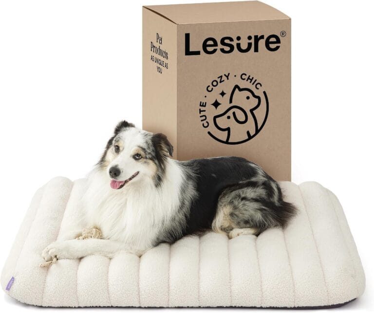 LE SURE Cute Orthopedic Dog Bed Large Sized Dog, Waterproof Chic Flat Pet Beds with Removable Washable Cover, Fuzzy Thick Egg Crate Foam Pet Mat for Indoor Use (36" x 27", Cream)