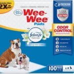 Four Paws Wee-Wee Odor Control with Febreze Freshness Pee Pads for Dogs & Puppies, Leak-Proof Dog Housebreaking Potty Training Floor Protection, Spring Fresh Scent, 22" x 23", 100 Count