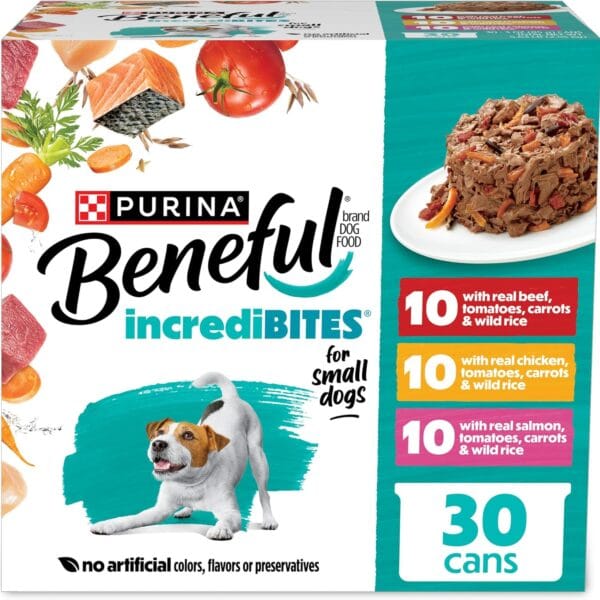 Purina Beneful Small Breed Wet Dog Food Variety Pack, IncrediBites With Real Beef, Chicken and Salmon - (Pack of 30) 3 Oz. Cans