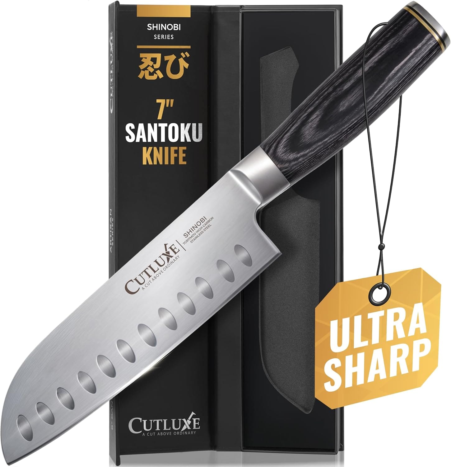 Cutluxe Santoku Knife Ultra Sharp 7 Inch Vegetable Japanese Knife For Chopping, High Carbon Stainless Steel Blade, Full Tang Pakkawood Handle Shinobi Series Cutluxe Santoku Knife Ultra Sharp 7 Inch Vegetable Japanese Knife for Chopping, High Carbon Stainless Steel Blade, Full Tang Pakkawood Handle Shinobi Series