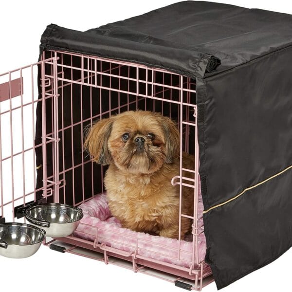 MidWest Homes for Pets Pink Fashion iCrate Starter Kit, 24-inch Dog Crate Bundle for Small Dogs, Includes Crate, Pet Bed, 2 Bowls and Privacy Cover