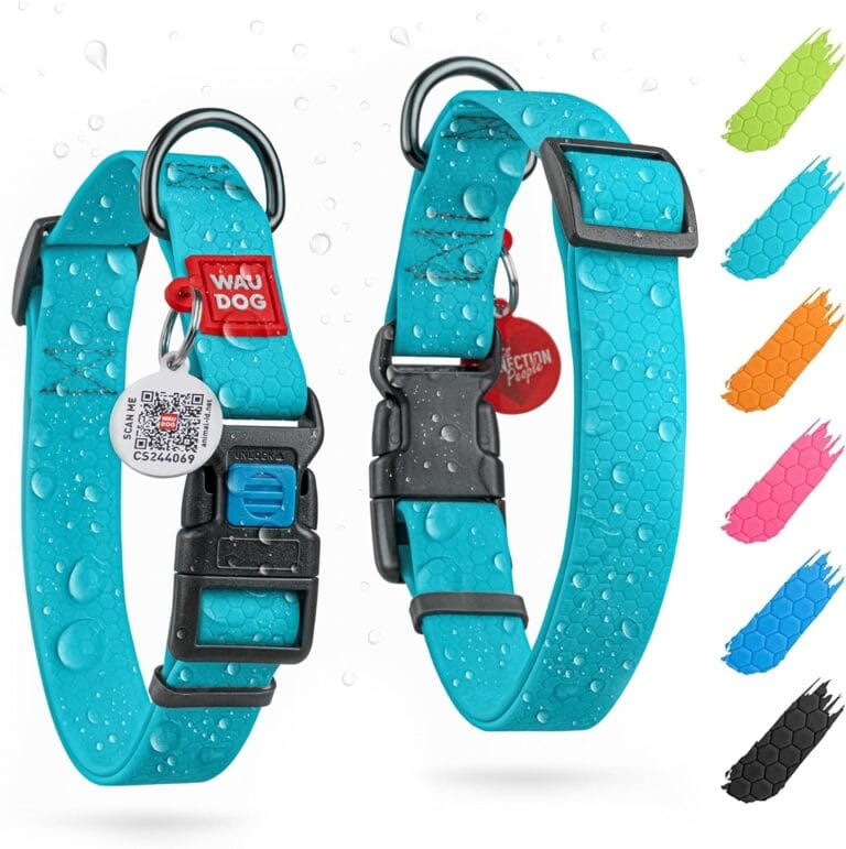 WAUDOG Waterproof Dog Collar - Adjustable Dog Collar for Large Dogs, Small and Medium Dogs - Heavy Duty Dog Collars with Durable Metal Clasp and QR Dog Tag - Boy & Girl Dog Collars