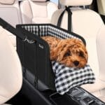 SlowTon Console Dog Car Seat - Portable Dogs Armrest Booster Seat for Small Dog, Anti-Collapse Pet Car Seat with Soft Cushion Safety Belt, Support Pet Up to 11lbs (Black)