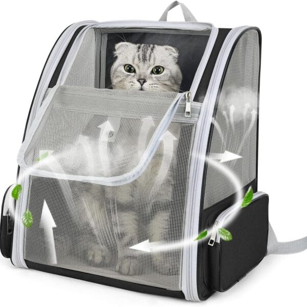 Cat Backpack Carrier Large Pet Backpack for Small Dog Medium Cat Puppy Kitten Bunny up to 15lbs, Ventilated Mesh Dog Collapsible Travel Backpack for Hiking Walking Outdoor