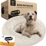 Active Pets Calming Plush Dog Bed Donut Joint Support Anxiety Relief Washable Pet Bed with Removable Cover for Dogs Cats, Large 36", Beige