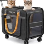 Extra Large Pet Cat Carrier with Wheels, Rolling Pet Carrier for 2 Cats or Medium Dog, 24" X 15" X 17" Portable Dog Cat Crate for Large Cat, Support up to 40 Lbs, Grey