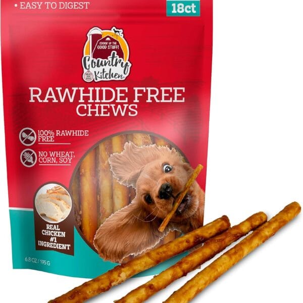 Country Kitchen Rawhide Free Dog Chews, Made with Real Chicken, for Small Sized Dogs, 18 Count