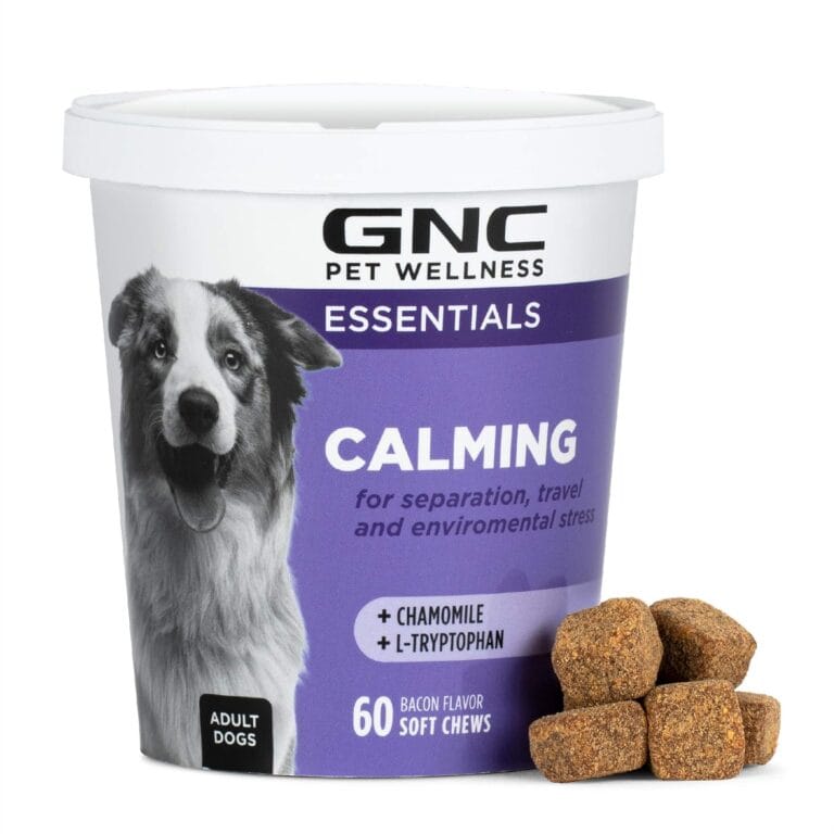 GNC Pets Essentials Calming Soft Chew Dog Supplements, Anxiety Relief Dog Calming Chews in Bacon Flavor for Adult Dogs & Puppies, Calm and Relaxation Treats for All Breeds, 60 Count
