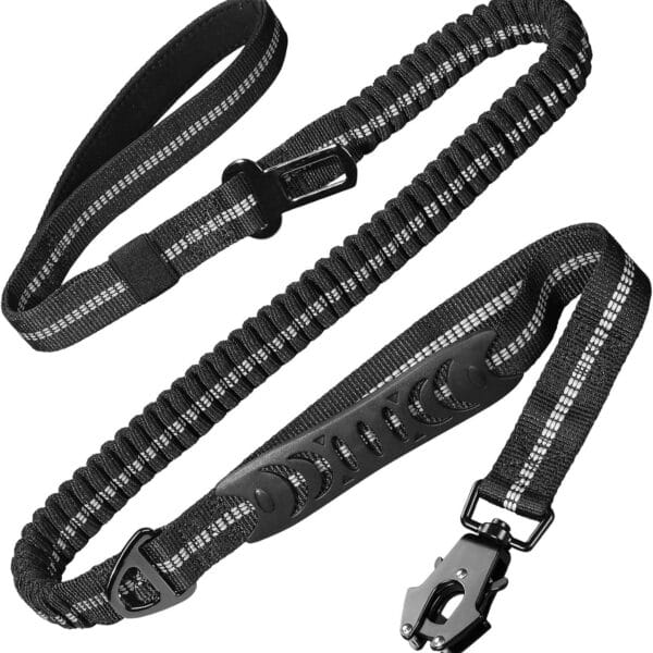 Heavy Duty Dog Leash, 4-6FT Shock Absorbing Dog Leashes with Traffic Handle and Comfortable Padded Handles, Advanced Easy Metal Clip, No Pull Reflective Leash for Medium Large Dogs That Pull (Black)