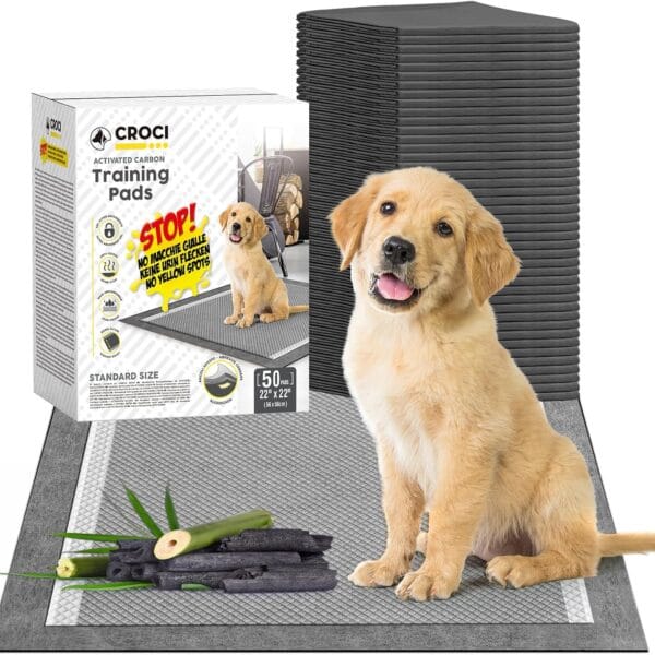 CROCI Puppy Pee Pads 22"x22" Charcoal Pee Pads, Odor-Control Charcoal Puppy Pads & Super Absorbent Dog Pads Holds Up to 4 Cups of Urine, Leak-Proof & Quick-Dry Dog Pee Pads, Disposable (50 Counts)