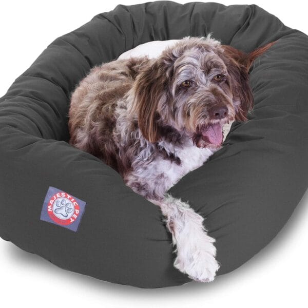 Majestic Pet 52 Inch Poly-Cotton Sherpa Calming Dog Bed Washable – Cozy Soft Round Dog Bed with Spine for Head Support - Fluffy Donut Dog Bed 52x35x11 (inch) – Round Pet Bed X- Large - Gray