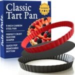 Patz&Patz Classic Tart Pan 9 Inch Removable Bottom with Patented Silicone Crust Shaper | Nonstick Carbon Steel Quiche Baking Dish, Fruit Tart Molds for Baking, Quiche Pan & Pie Mold - PFOA & PTFE-Free
