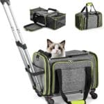 Pet Carrier with Wheels for Cat and Small Dog, Expandable Airline Approved Pet Carrier for Animal Under 15 lbs, Rolling Cats Puppy Carriers Travel Bag for Traveling and Camping