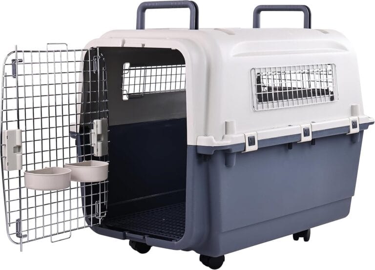 OLIXIS Airline Approved Dog Crate-Heavy Duty Plastic Pet Carrier with Wire Door, 4-Side Ventilation & Stay-Dry Moat | 3 Sizes (Medium, Large, X-Large) for Travel & Home Use (IATA Compliant), Large