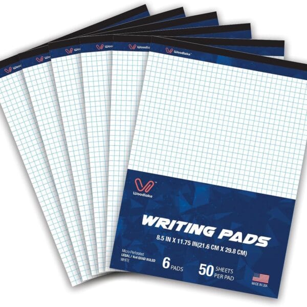 Woodlake Graph Paper Pads 8.5 x 11, 4x4 Quad Ruled, Premium Thick Paper Made In USA, No Ink Bleeding, 50 Sheets Per Pad,6 pack, Micro-Perforated Graph Paper Notebook