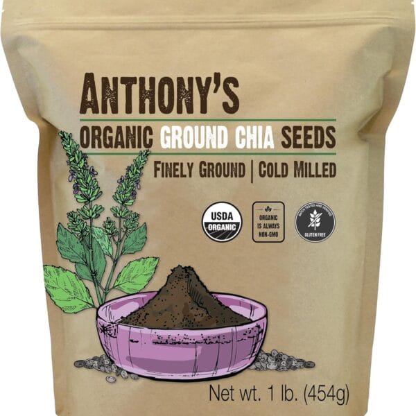 Anthony's Organic Ground Chia Seed, 1 lb, Finely Ground, Cold Milled, Gluten Free, Non GMO