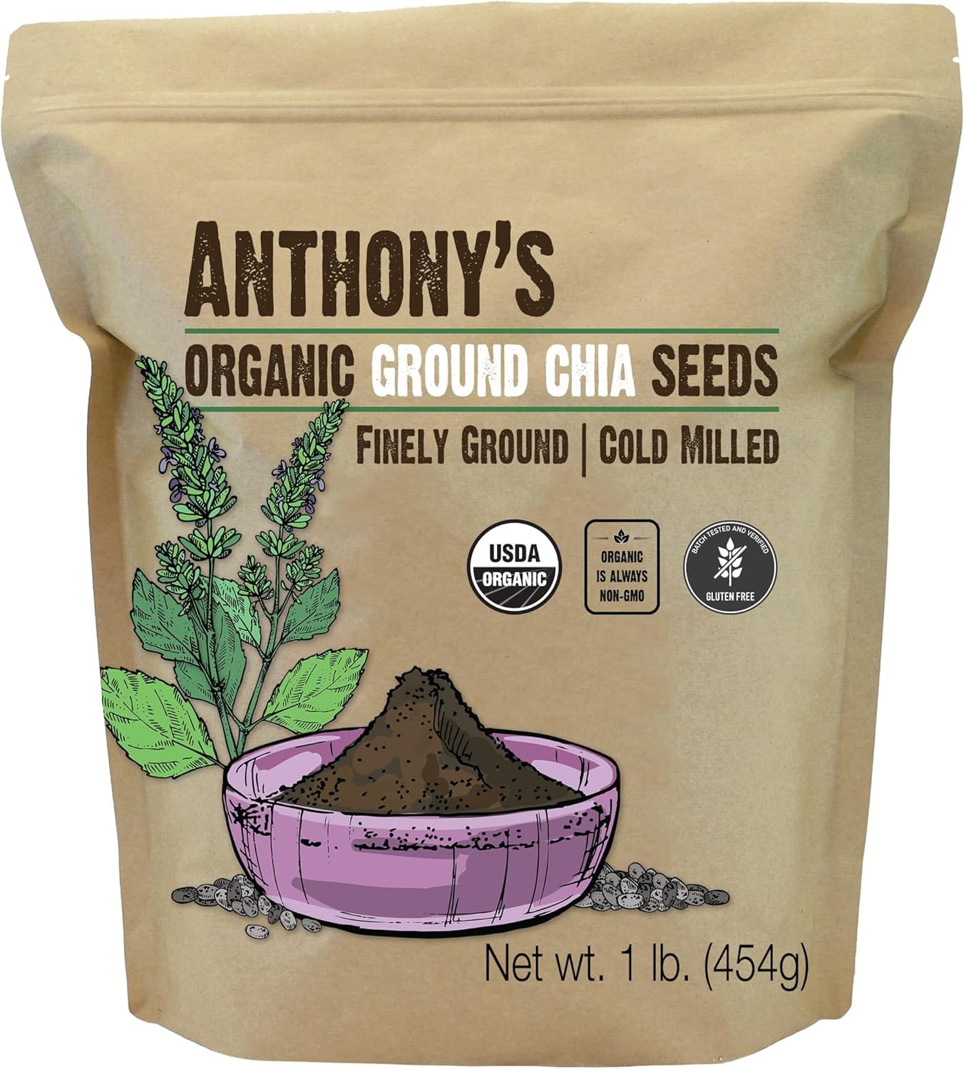 Anthony's Organic Ground Chia Seed, 1 Lb, Finely Ground, Cold Milled, Gluten Free, Non GMO Anthony's Organic Ground Chia Seed, 1 lb, Finely Ground, Cold Milled, Gluten Free, Non GMO