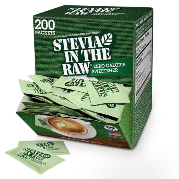 Stevia In The Raw Stevia Sweetener Packets, 200 Ct Box, Zero Calorie Stevia Sugar Substitute Packets, No Erythritol or Artificial Flavors, Vegan, Gluten Free, Kosher, Low Glycemic Index