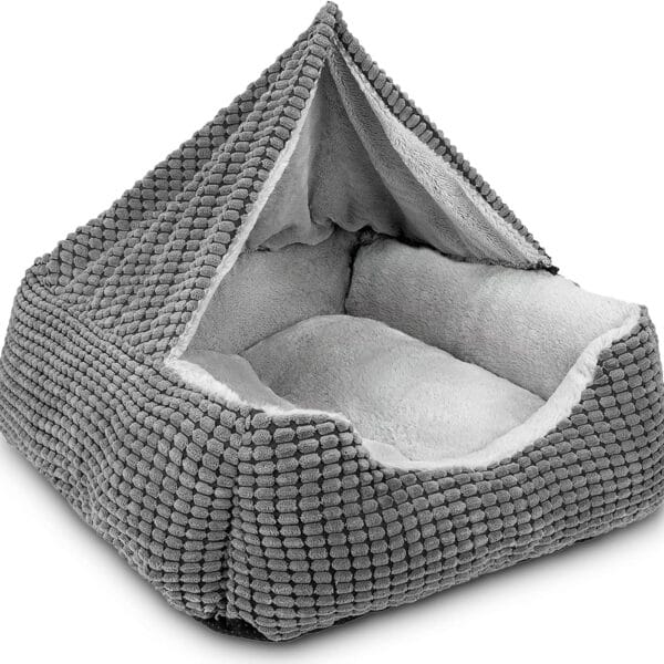 GASUR Dog Beds for Large Medium Small Dogs, Rectangle Cave Hooded Blanket Puppy Bed, Luxury Anti-Anxiety Orthopedic Cat Beds for Indoor Cats, Warmth and Machine Washable (25 inches, Grey)