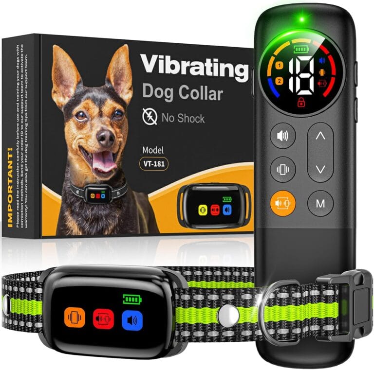 No Shock Dog Training Collar with Remote 3300FT - Vibration and Beep Only, Waterproof Humane Shock Collar for Dogs Bark Control & Obedience Training - Small/Medium/Large Breeds E-Collar (Green)