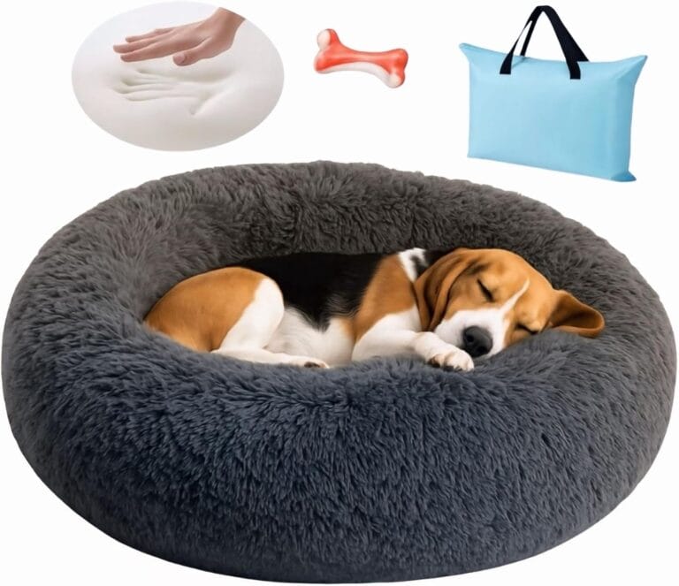 Pet Bed, Memory Foam Donut Dog Bed, Calming Round Dog Bed for Small Pets, Comfortable and Supportive Design, Orthopedic Ultra-Soft Plush, Anti-Stress Bed for Dogs and Cats (Grey)