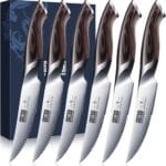 Steak Knives Set of 6, Ultra Sharp 4.5 Inch Serrated Steak Knife Set, Japanese High Carbon Steel Kitchen Steak Knives with Ergonomic Handle