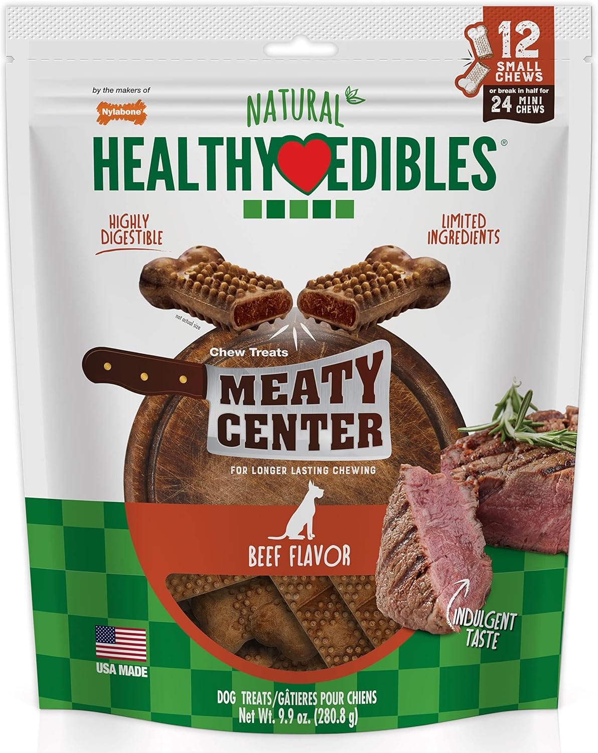 Nylabone Healthy Edibles Natural Dog Chews Long Lasting Meaty Center Beef Flavor Treats For Dogs, Small (12 Count) Nylabone Healthy Edibles Natural Dog Chews Long Lasting Meaty Center Beef Flavor Treats for Dogs, Small (12 Count)