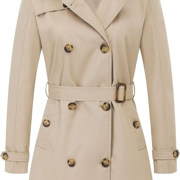 CREATMO US Women's Trench Coat Double-Breasted Classic Lapel Overcoat Belted Slim Outerwear Coat with Detachable Hood
