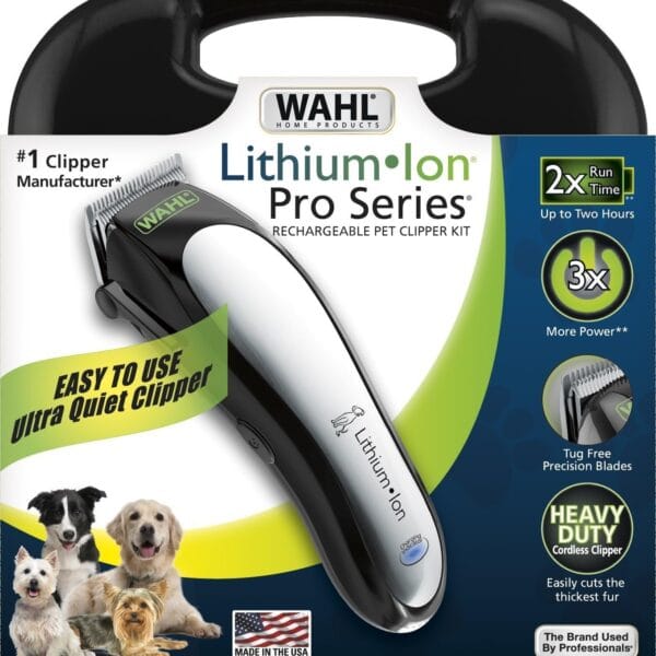 Wahl USA Lithium Ion Pro Series Cordless Animal Clippers  Rechargeable, Heavy-Duty, Electric Dog & Cat Grooming Kit for Small & Large Breeds with Thick to Heavy Coats  Model 9766