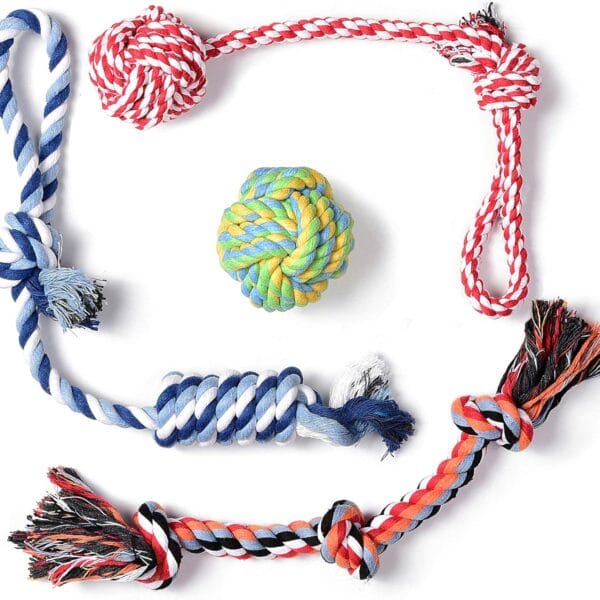 Fida Dog Rope Toys 4 Pack, Puppy Teething Sturdy Cotton Chew Tug Ropes Indoor/Outdoor, Exercise Interactive Tug O'War Toys Set for Boredom Small-Meidum Dogs