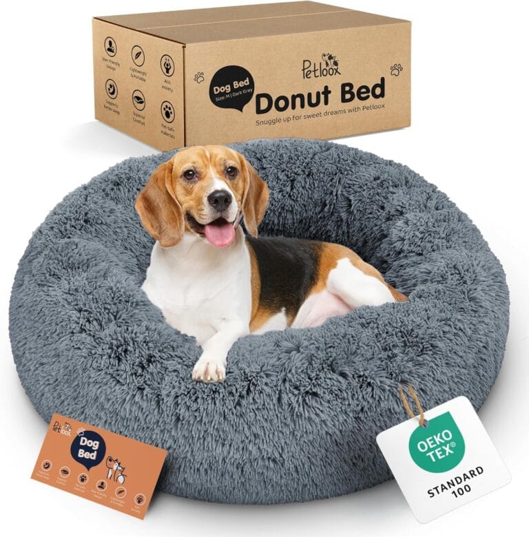 Donut Dog Bed - Premium Comfort for Anxiety Relief - Fluffy & Calming Design with Ultra-Plush Support | Cozy Round Dog Bed with Super Soft Circle Style (Size M Dark Grey)