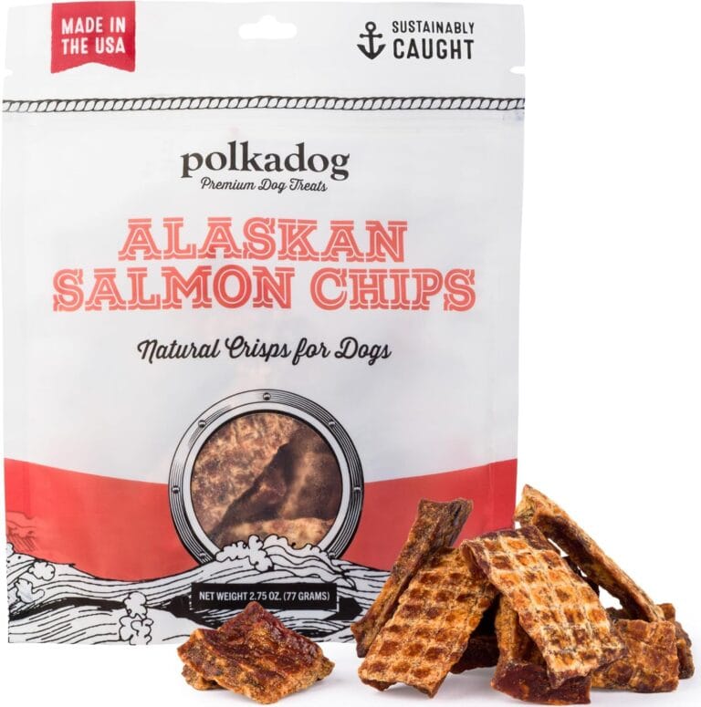 Polkadog Crunchy Alaskan Salmon Chips  Single Ingredient Dog Treats with Wild-Caught Salmon  All Natural, Grain-Free, Lean Protein & Omega-3 Rich Snacks for Dogs  Handcrafted in USA - 2.75 oz