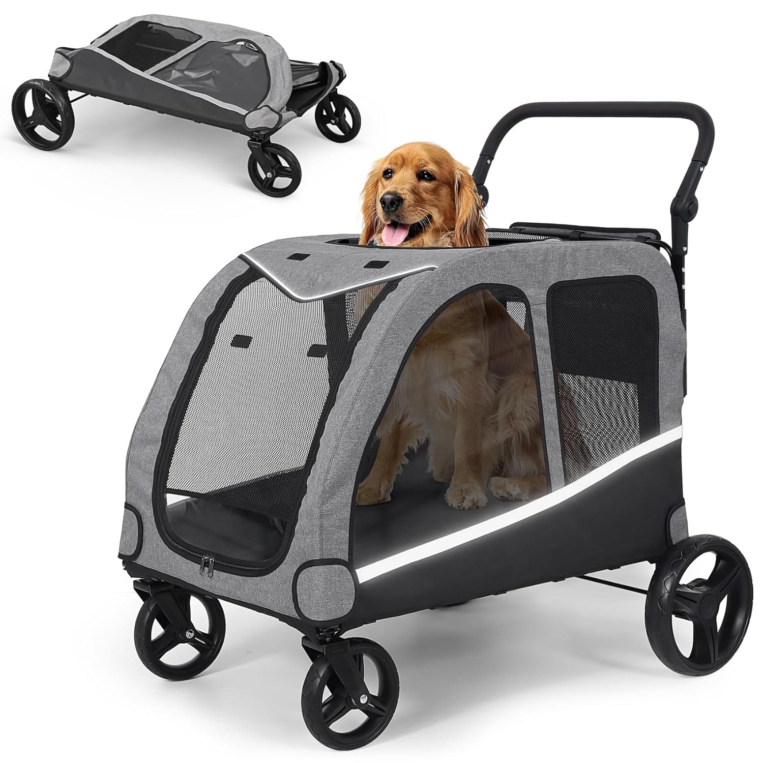 Dog Stroller For Large & Medium Dogs, Extra Large Pet Stroller, Dog Wagon For 2 Dogs, Foldable Design, Adjustable Handle, With Pocket, Up To 130 Lbs Dog Stroller for Large & Medium Dogs, Extra Large Pet Stroller, Dog Wagon for 2 Dogs, Foldable Design, Adjustable Handle, with Pocket, Up to 130 lbs