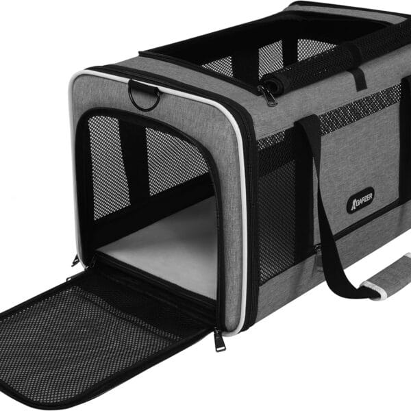 Cat Carrier 18x11x11 Top Load Soft Pet Travel Bag Over 15 lbs, Collapsible Small Dog Puppy Crate 10 Pounds, Small Animal Rabbit Kennel Carrying Case, Kitten Mesh Cage Medium Cat Under 25 Grey
