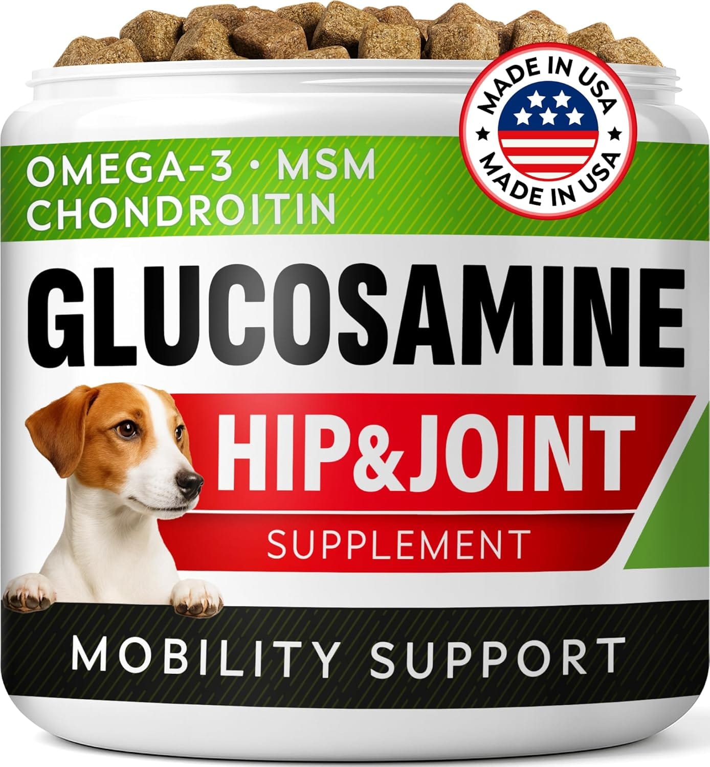 Glucosamine Treats For Dogs Joint Supplement W/Omega 3 Fish Oil Chondroitin, MSM Advanced Mobility Chews Joint Pain Relief Hip & Joint Care Chicken Flavor 120 Ct Made In USA Glucosamine Treats for Dogs - Joint Supplement w/Omega-3 Fish Oil - Chondroitin, MSM - Advanced Mobility Chews - Joint Pain Relief - Hip & Joint Care - Chicken Flavor - 120 Ct - Made in USA