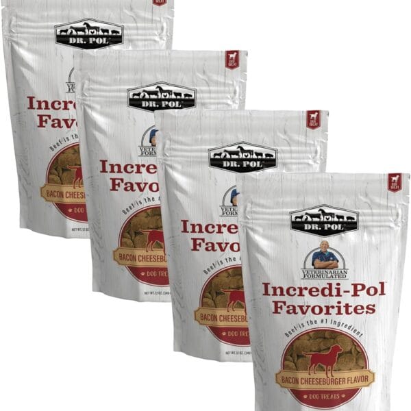 Dr. Pol Healthy All Natural Dog Treats - Incredi-Pol Gourmet Pet Treat Pack Made in USA, Baked Puppy Training Biscuits for Large or Small Dogs, Corn-Free, Bacon Cheeseburger, 12oz x4
