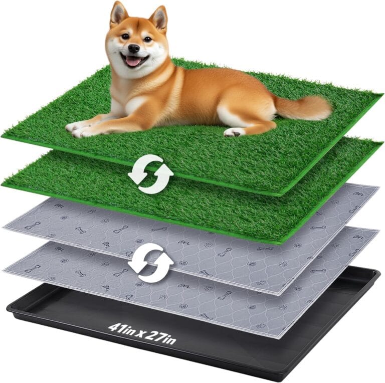 Dog Grass Pad with Tray - 41''x27'' Portable Dog Litter Box with 2 Pack Hemmed Edge Artificial Grass + 2 Washable Reusable Pee Pads, Indoor Outdoor Fake Grass Pad for Dogs Potty