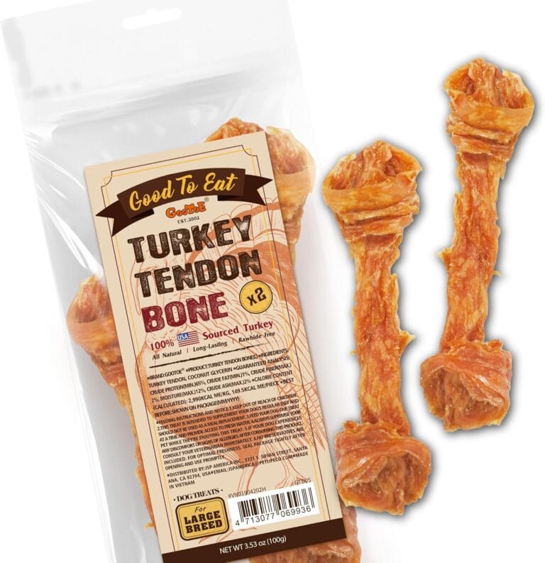 Gootoe Turkey Tendons for Dogs All-Natural, Hypoallergenic Dog Treats, Rawhide Alternative, Long Lasting Puppy Chews, Healthy Dog Treats for Large Breeds, Bone (L), 2 Count Pack