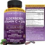 Viva Naturals Elderberry with Vitamin C and Zinc for Adults - 5 in 1 Sambucus Black Elderberry Capsules with Vitamin D3 5000 IU Immunity Supplement, Sambucus Elderberry Immune Support Supplement