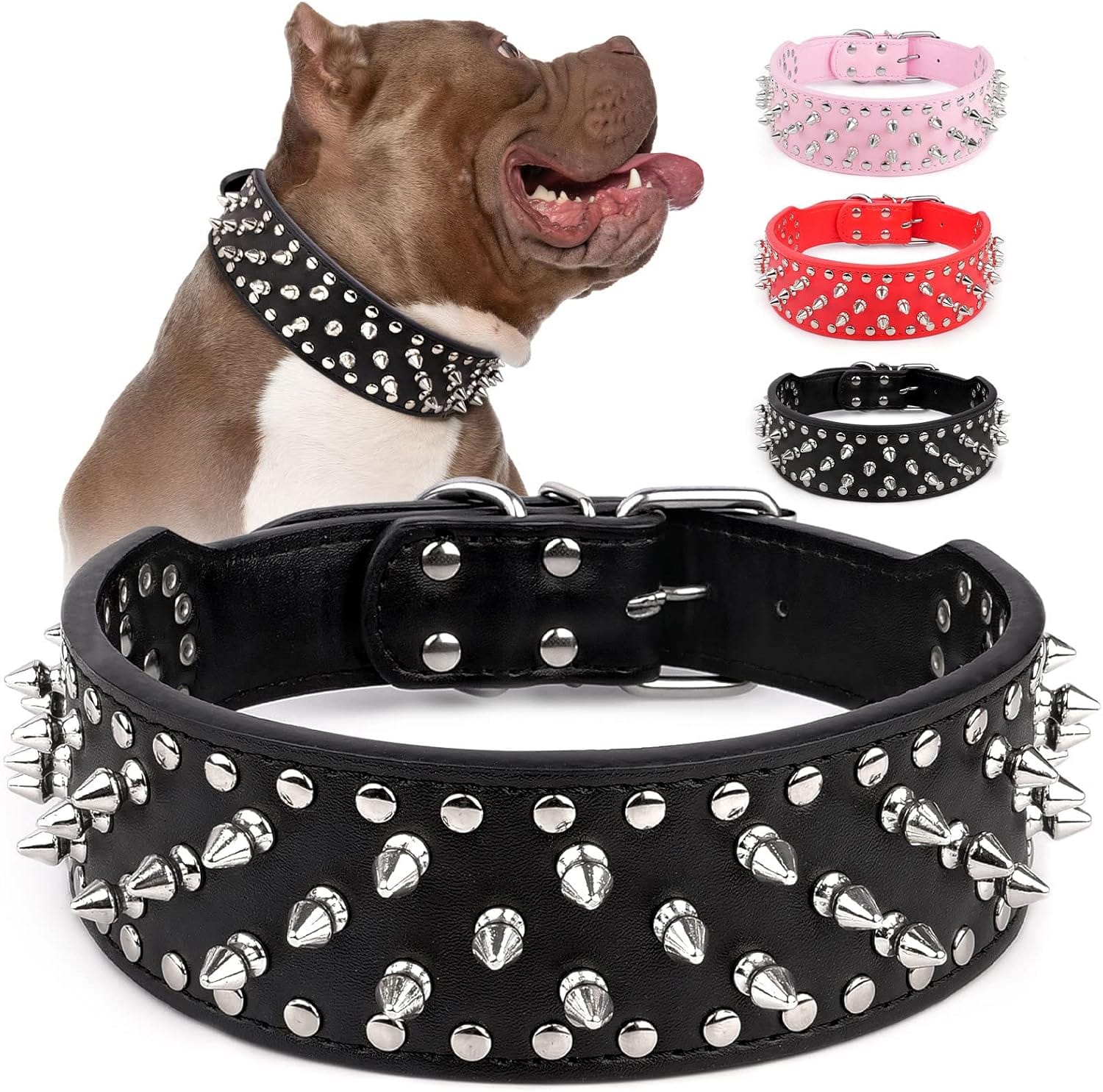 Epesiri Adjustable Wide Spiked Dog Collar, Mushroom Rivet PU Leather Cat Dog Collars, Durable Spike Studded Pet Collar For Small Medium Large Breed, PitBull Mastiff Bulldog Pugs Husky Rottweiler Black Epesiri Adjustable Wide Spiked Dog Collar, Mushroom Rivet PU Leather Cat Dog Collars, Durable Spike Studded Pet Collar for Small Medium Large Breed, PitBull Mastiff Bulldog Pugs Husky Rottweiler Black