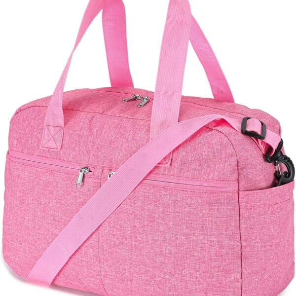 17" Small Gym Bag for Womens & Mens - Personal Item Travel Duffle Bag with Wet Pocket and Trolley Sleeve | Under Seat Weekender Carry on Luggage (Rose)
