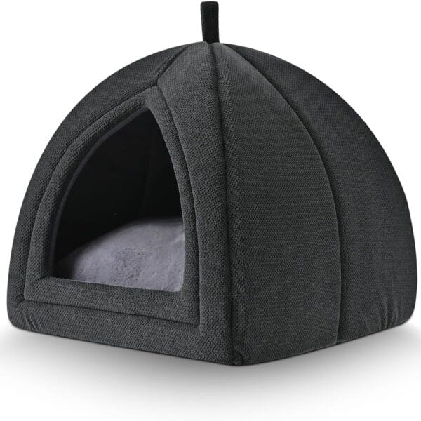 Amazon Basics Cat Cave Bed, 2-in-1 Foldable House for Indoor Cats, with Washable Cushion and Non-Slip Base, 15 x 15 Inches, Small