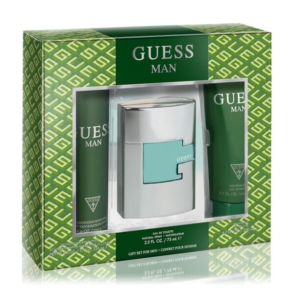 GUESS Man Eau de Toilette 3 Piece Gift Set - Cologne Spray 2.5 Fl. Oz., Deodorizing Body Spray 6.0 Oz., & Shower Gel 6.7 Fl. Oz.