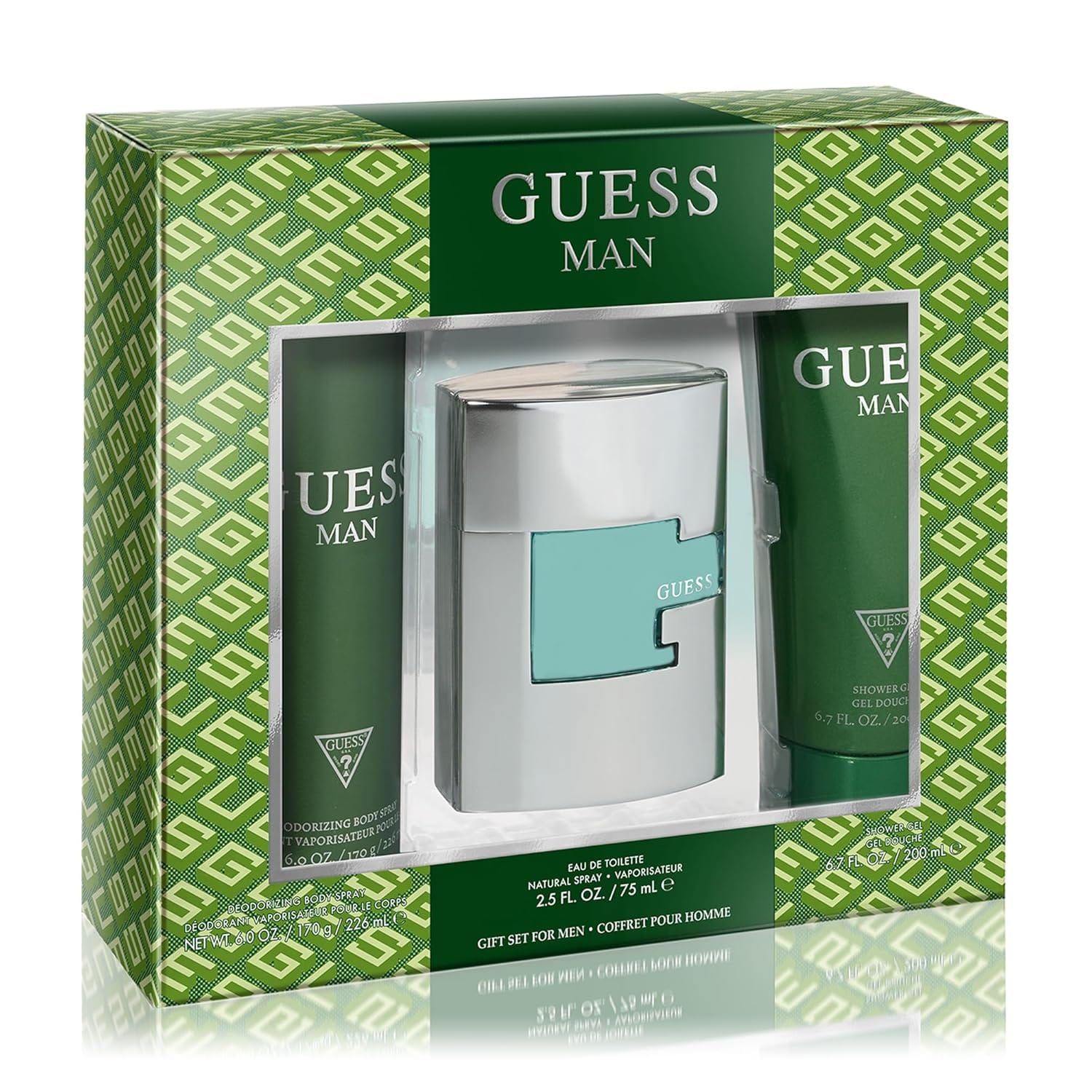 GUESS Man Eau De Toilette 3 Piece Gift Set Cologne Spray 2.5 Fl. Oz., Deodorizing Body Spray 6.0 Oz., & Shower Gel 6.7 Fl. Oz. GUESS Man Eau de Toilette 3 Piece Gift Set - Cologne Spray 2.5 Fl. Oz., Deodorizing Body Spray 6.0 Oz., & Shower Gel 6.7 Fl. Oz.