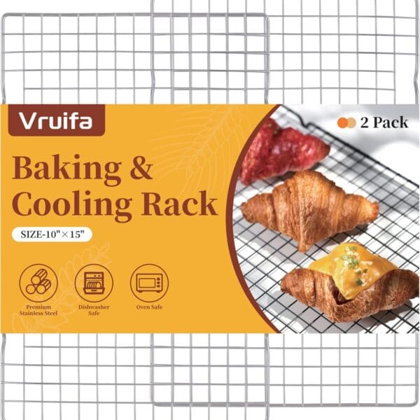 2PCS Cooling Racks for Cooking and Baking, Stainless Steel Wire Rack Suitable for 10" x 15" Sheet Pan and Grilling, Roasting,Drying, Oven and Dishwasher Safe