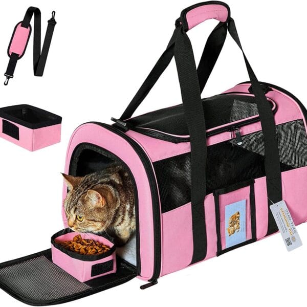20" Large Cat Carrier Soft Sided for Cats Under 25 lbs, Folding Dog Carrier 20" Carrier for 2 Cats Travel Carrier - Pink