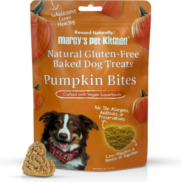 Marcy's Pet Kitchen- Diabetic All Natural, Crunchy, Pumpkin Biscuit Dog Treats - No Preservatives-Crunchy Approved- Vegan, Gluten Free, Human Grade, Made in The USA, Healthy Pumpkin Dog Treats