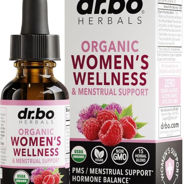Hormone Balance for Women & PMS Relief - Women's Wellness Organic Hormonal Balance Supplements Liquid Drops & Menstrual Cramp Period Support - Raspberry Leaf, Chasteberry, Black Cohosh Supplement 1 Oz